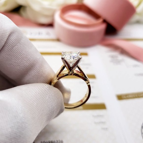 10K Solid Yellow and White Gold 3 Carats Moissanite Engagement Ring D-FL - Picture 5 of 12